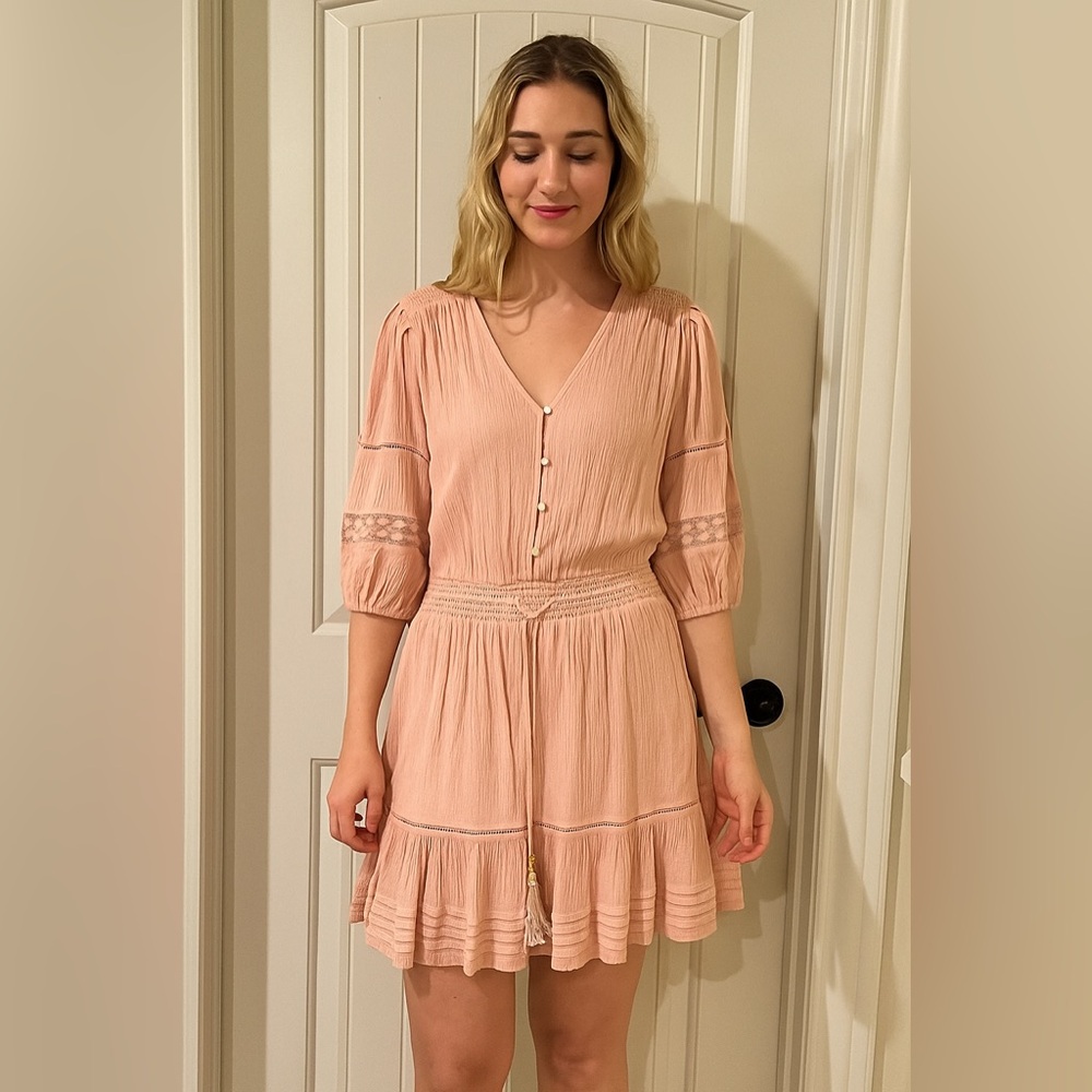 Lauren Ralph Lauren Cotton Pink Blouson Sleeve Dress